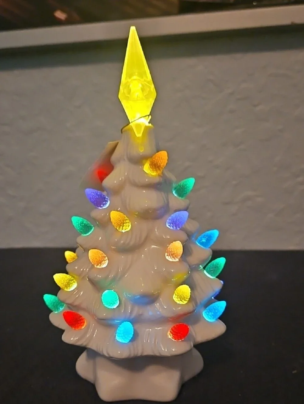 Ceramic White Christmas Tree with Multicolor Lights and Yellow Star